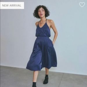 Lunya Washable Silk Wide Leg Crop Pant Set in Deep Blue, Size XS